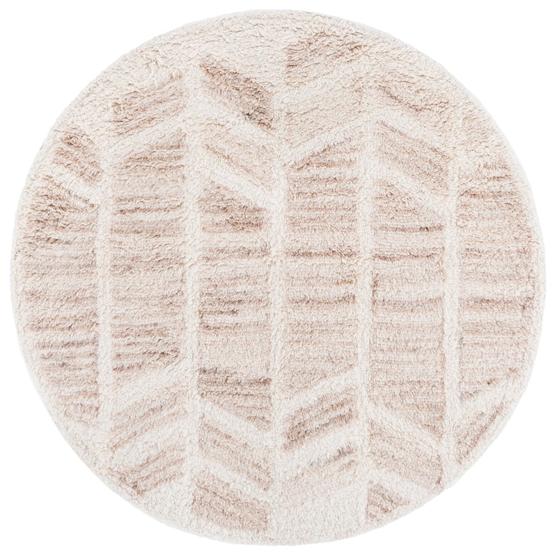 SAFAVIEH Handmade Vermont Ami Transitional Wool Rug - 6' Round - Beige/Ivory