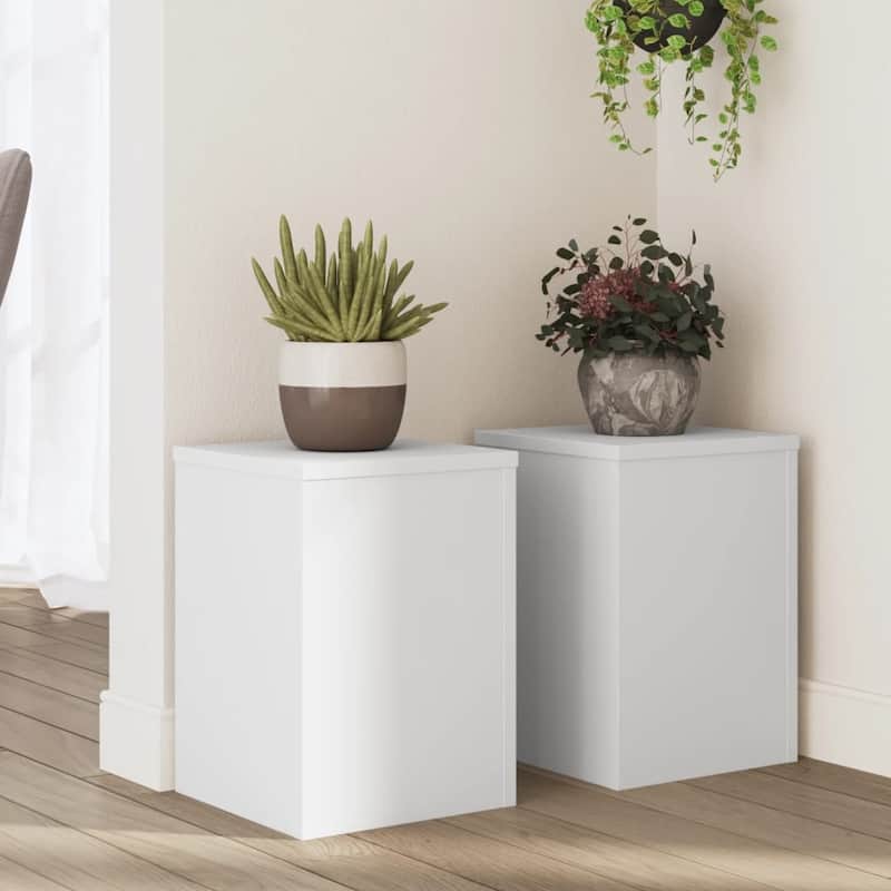 vidaXL Plant Stand Set of 2 White Engineered wood 9.8x9.8x13.8 in - 9.8 x 9.8 x 13.8 in