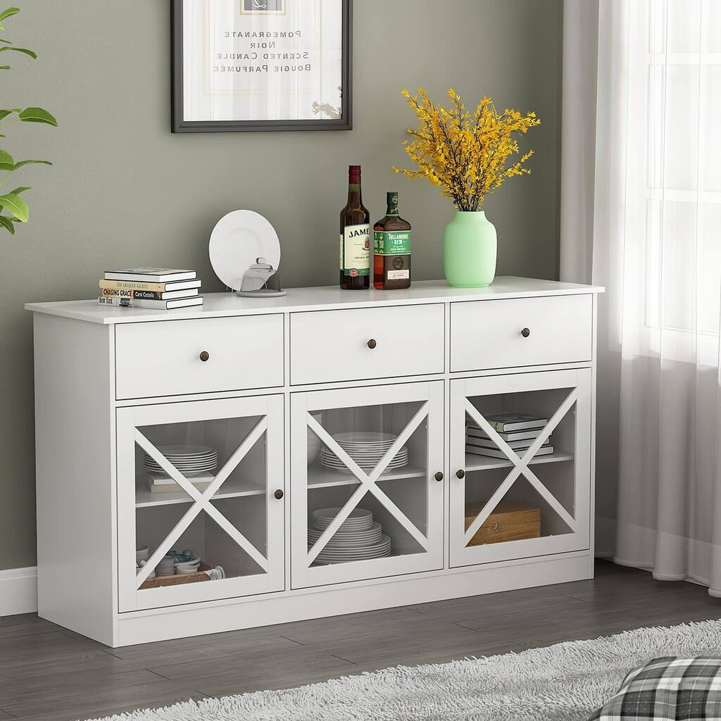 Buffet Server Table, Sideboard Cupboard Server Buffet Console Table, with Doors Cabinet, Buffet Server Console Table