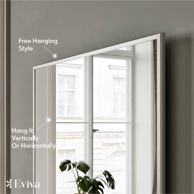 Eviva Sax 60" x 30" Rectangular Brushed Nickel Metal Framed Mirror - Brushed Nickel