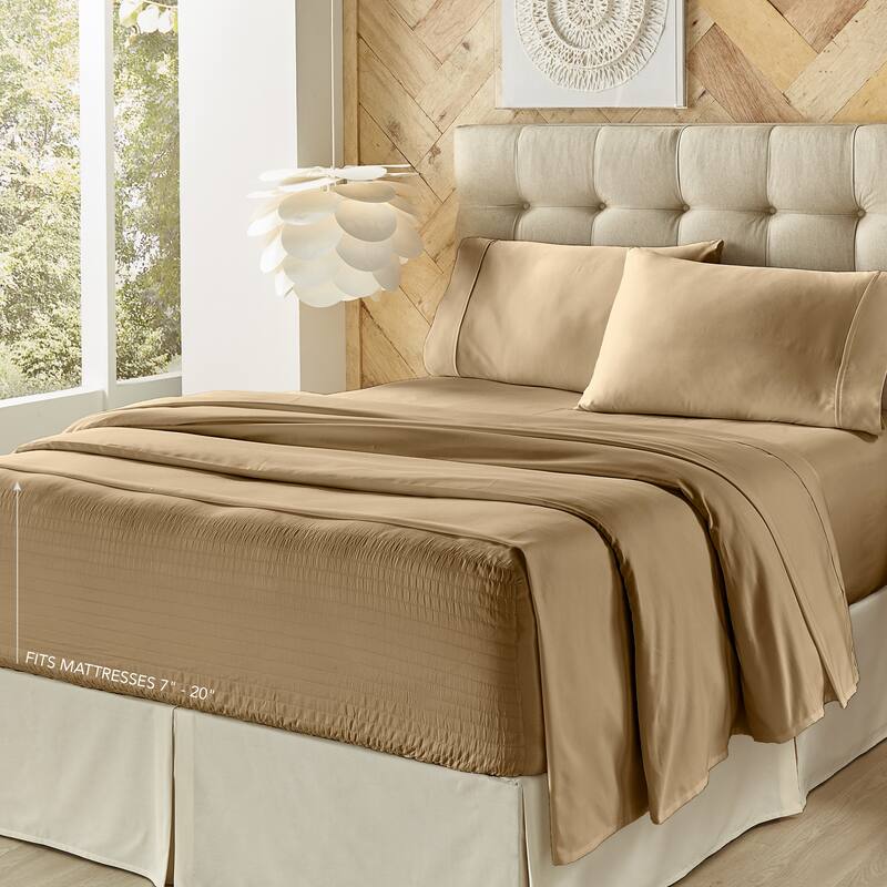 Royal Court Royal Fit Plush Microfiber 4 Piece Bed Sheet Set - Tan - Full