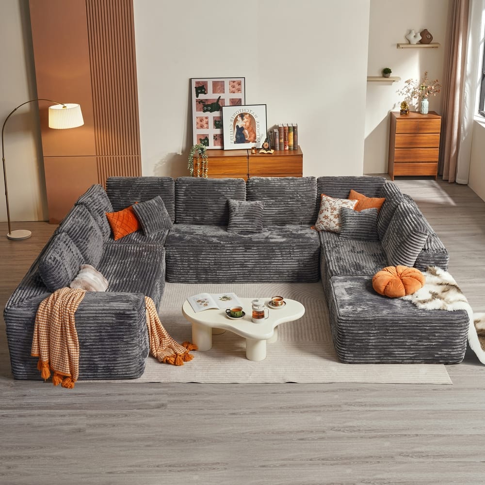 HOOOWOOO Modular Plush Upholstered Sectional Sofa with Ottoman
