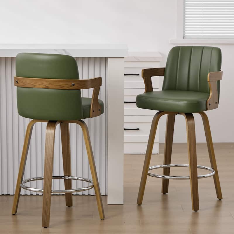 Upholstered Wood Swivel Counter Height Barstool with Arms - 37.8"H x 18.7"W x 19.29"D