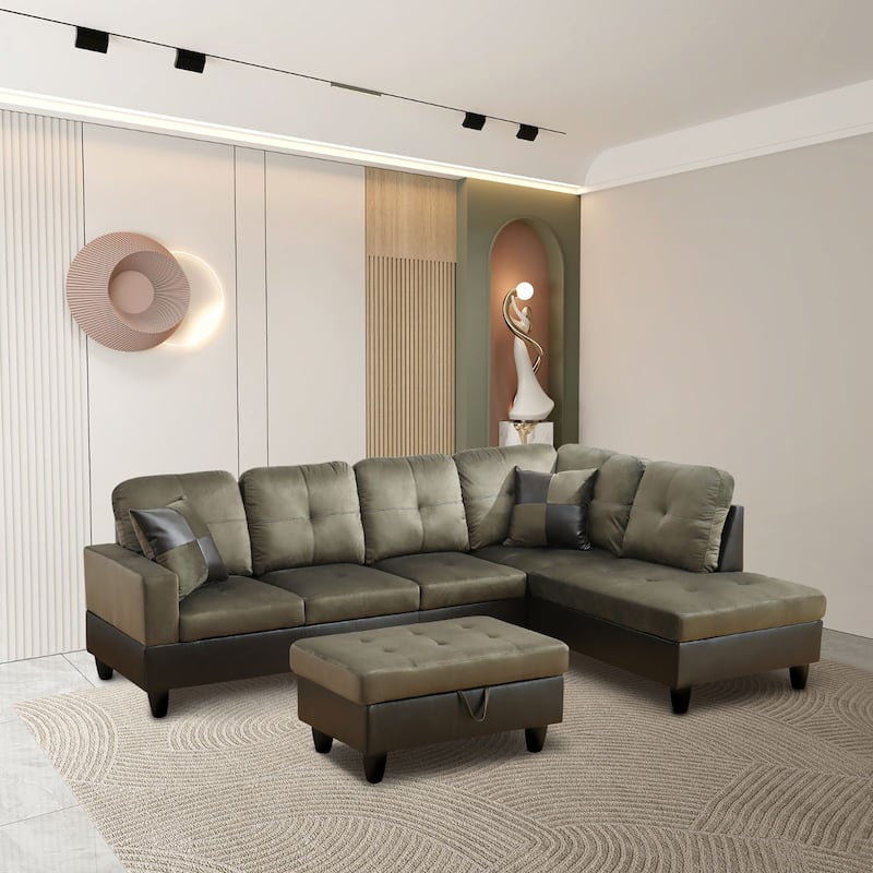 35 in. Taupe Velvet Storage Ottoman Footstool