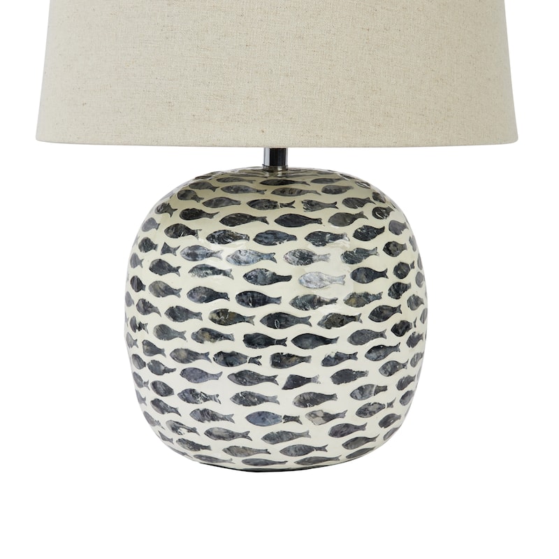 Coastal Capiz and Bamboo Table Lamp with Fish Design - 14.2"L x 14.2"W x 21.3"H