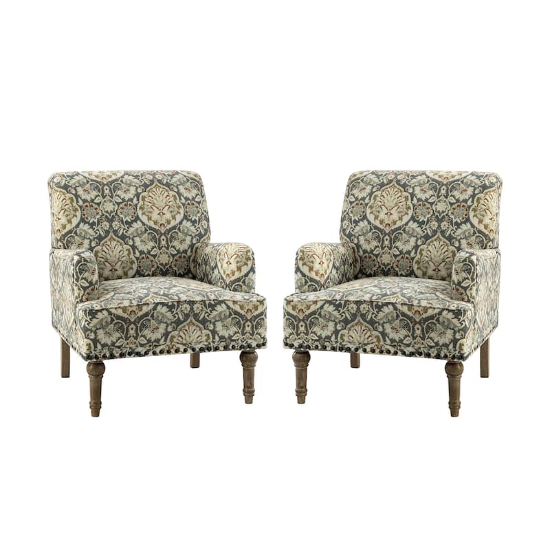 Pavia Traditional Floral Fabric Design Upholstered Accent Armchair with Nailhead Trim Set of 2 by HULALA HOME