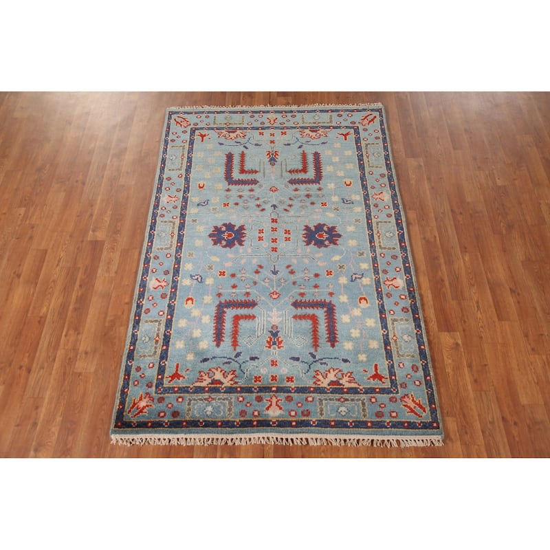 Light Blue Oushak Accent Rug Hand-Knotted Wool Carpet - 4'0"x 5'11"
