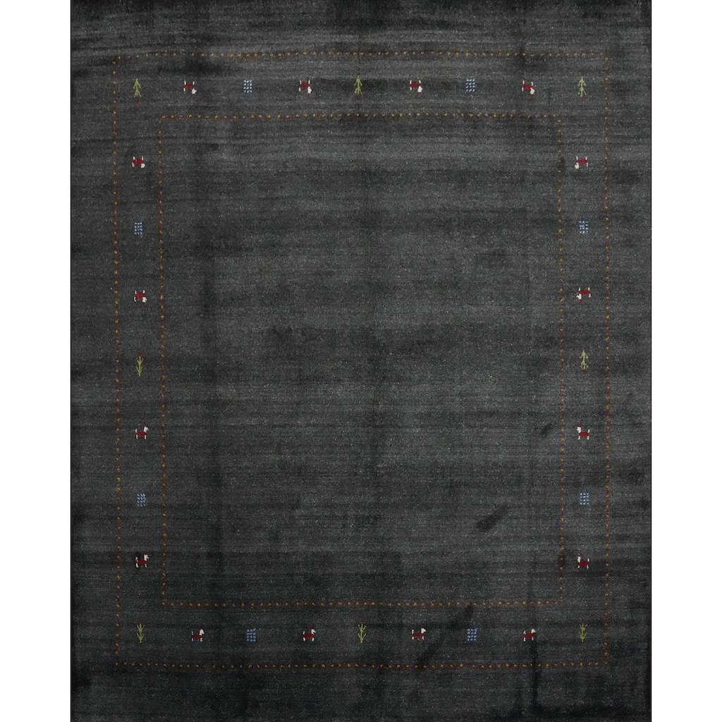 Hand Knotted Oriental 100% Wool Carpet Tribal Animal Pictorial Greys & Charcoal Gabbeh Area Rug - 8' 0'' X 8' 2''