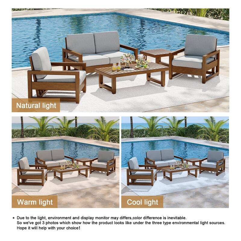 5-Piece Patio Wood Conversation Set with Loveseat, Chairs and Tables