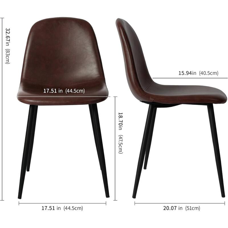 Faux Leather Dining Back Modern Side Chair, Set of 2, Dark Brown