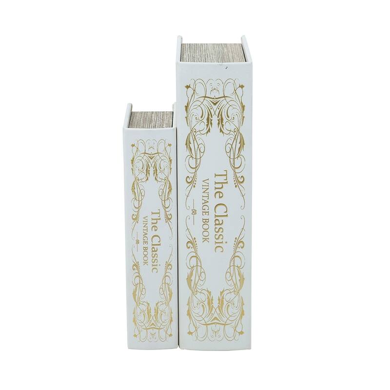 Anmytek Set of 2 Decorative Book Boxes with White and Gold Floral Motifs and Text