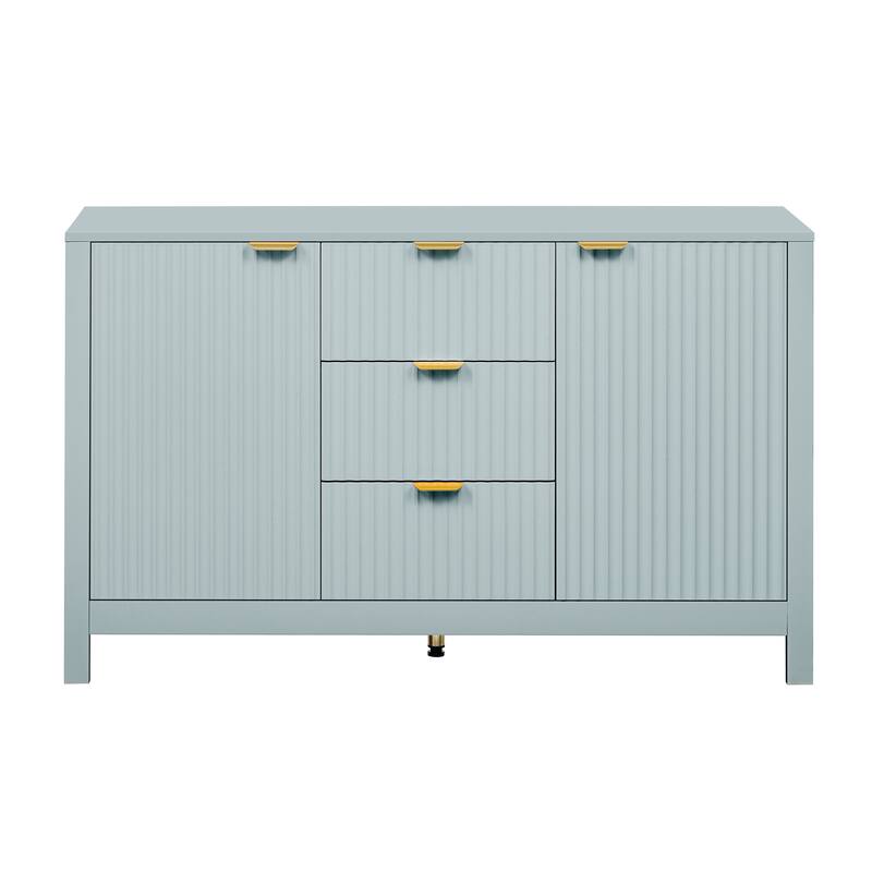 Console Table with Soft-Close Doors, Wave Design Sideboard Cabinet, Storage Cabinet with 3 Adjustable Shelves & 3 Drawers