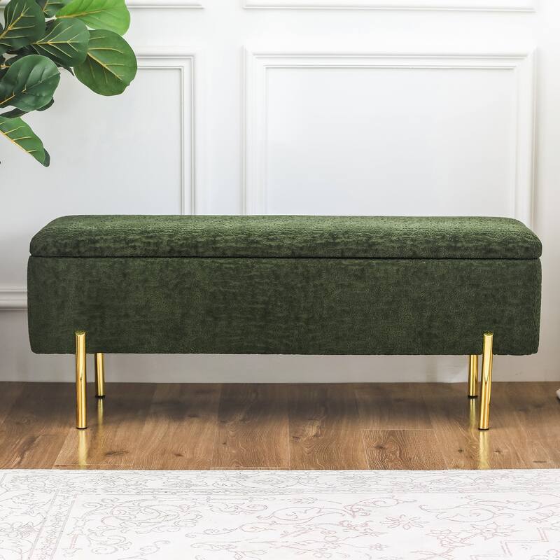 Adeco Storage Ottoman Bench 47 Inches Upholstered Bed End Bench