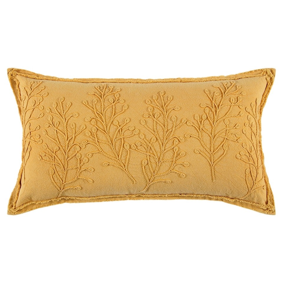 HomeRoots 4" X 26" Yellow Botanical Throw Pillow With Embroidery