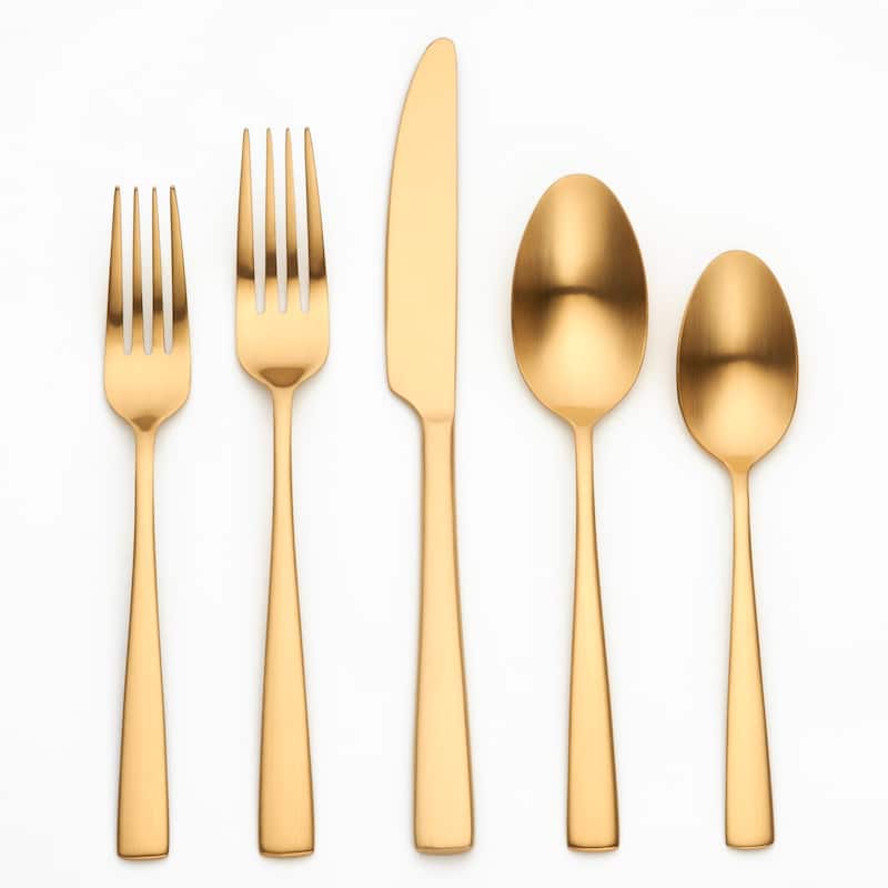 Ornative Adila 18/0 Stainless Steel 20 Pieces Flatware Set - 10.63" H x 6.69" W x 2.76" D - Matte-Gold
