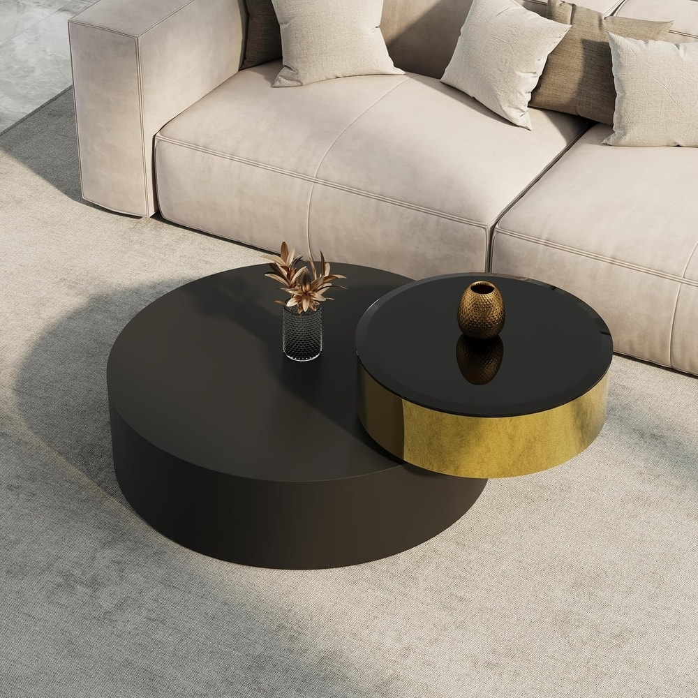 Luxury Round Coffee Table with 2 Tier Rotatable Top Circle Coffee Table with 360° Swivel Top for Living Room Apartment