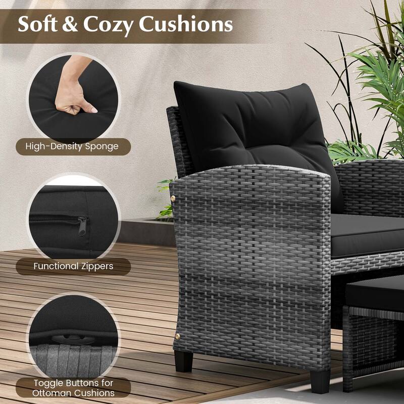 Costway 5 Piece Patio Rattan Furniture with 2 Ottomans & Tempered - See Details