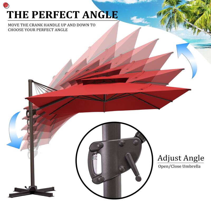 Pellebant 11 ft Patio Cantilever Offset Umbrella Double Top with Base