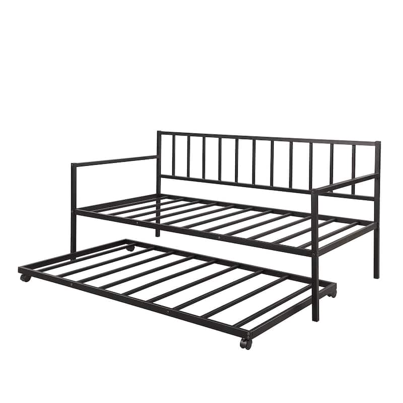 Multifunctional Metal Twin Daybed with Trundle for Living Room, Guest Room or Kids Bedroom