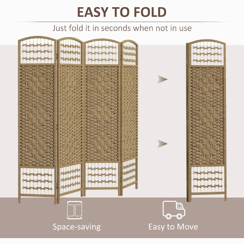 Poplar Wood Wicker Room Divider with Foldable Panels