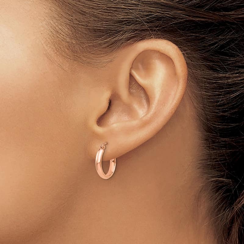 Curata 10k Rose Gold2.75mm Polished Domed Wedding Band Hoop Earrings - 15mm 18mm 25mm