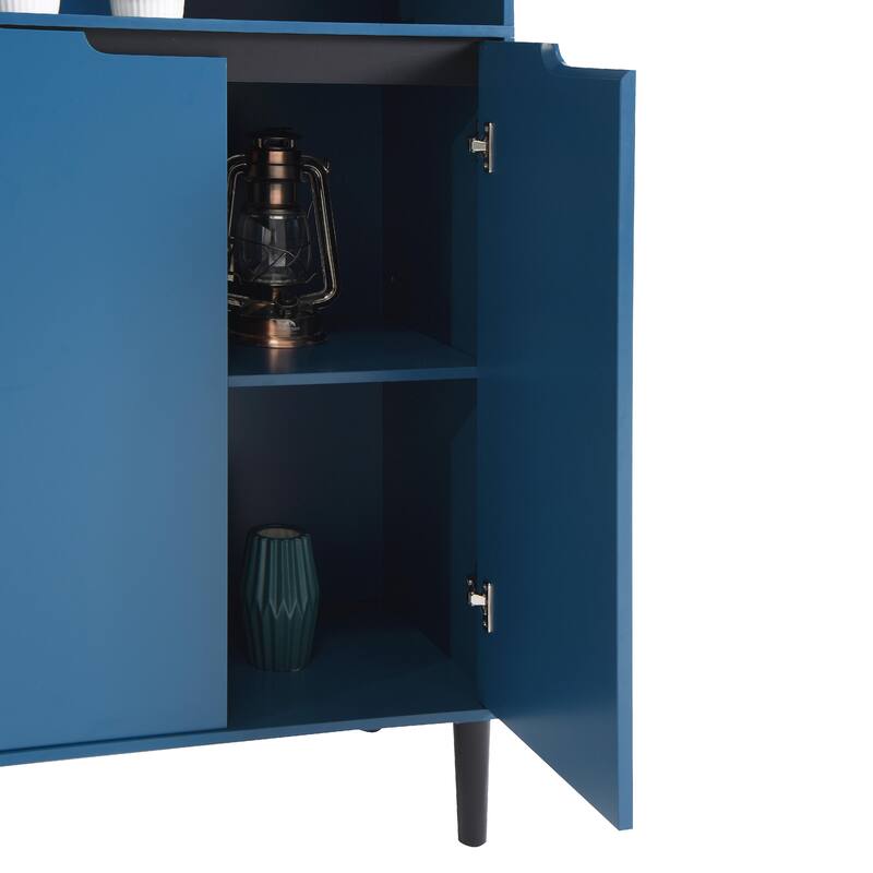 Tall Kitchen Pantry Cabinet with 2 Glass Display Doors & 2 Solid Doors
