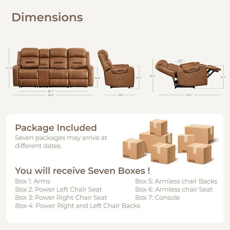 Spruce & Spring Genuine Leather Power Reclining Sofa with Wireless Charging