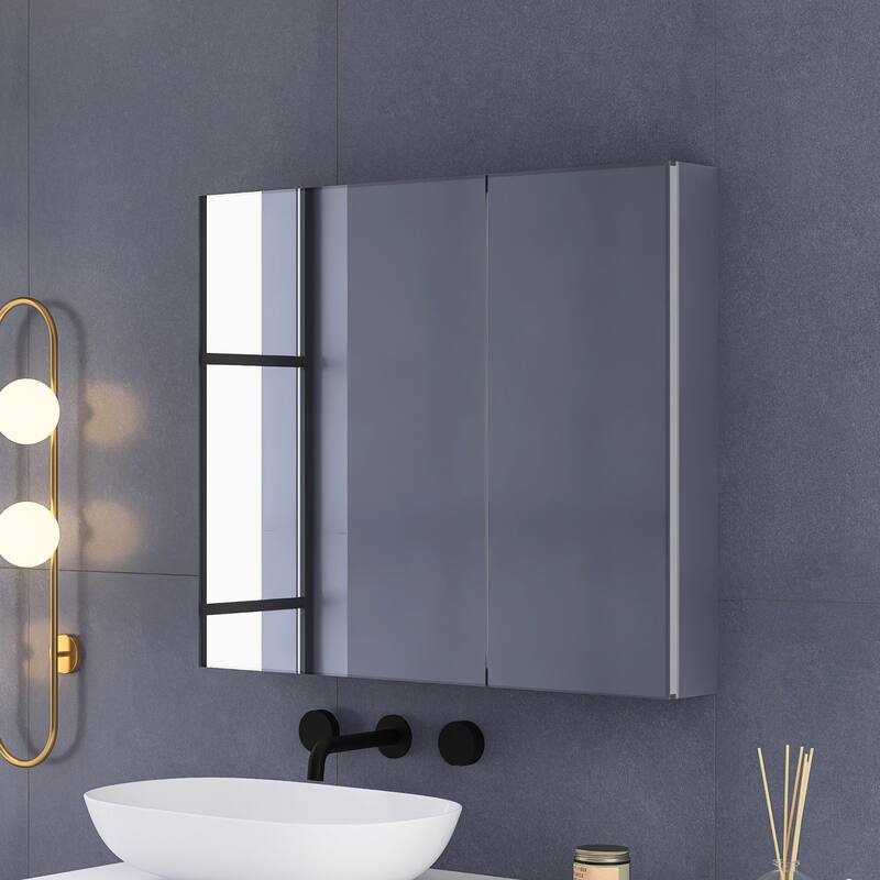 Rectangular Aluminum Recessed Mount /Surface Mount Medicine Cabinet with Mirror - 30"26"