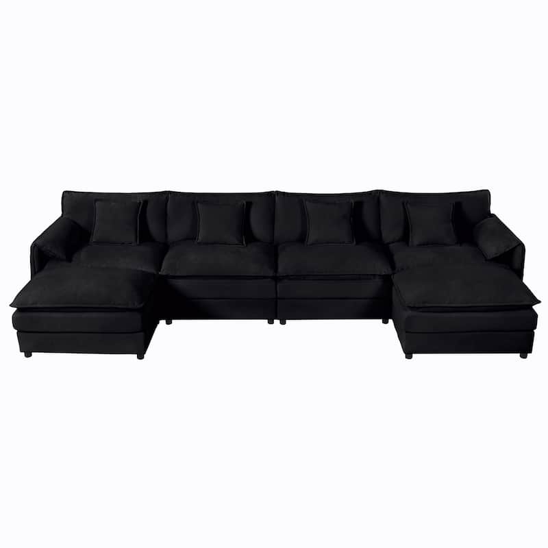 143.31" Chenille Upholstered U-Shaped Modular Sectional Sofa with Double-Layer Cushions, DIY Combination