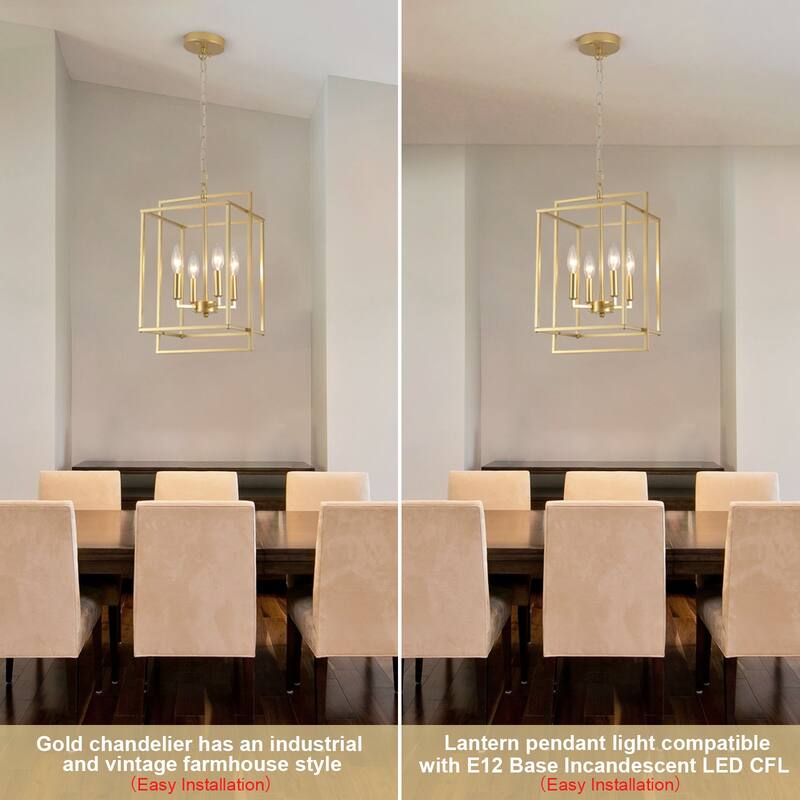 10.82inch Modern Cage 4-light Height Adjustable Metal frame chandelier for multiple spaces