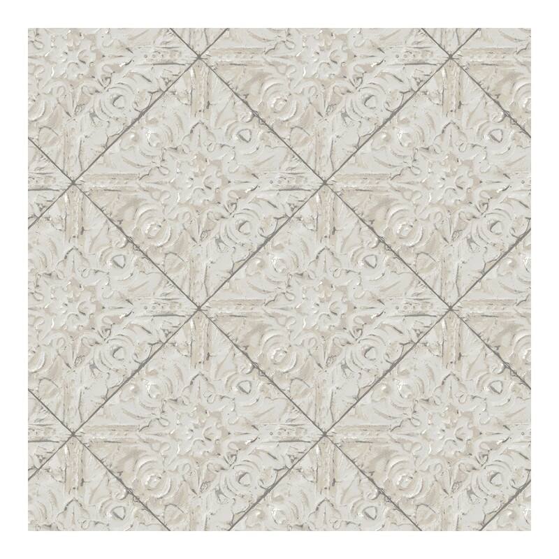 Chesapeake Brandi Grey Metallic Faux Tile Wallpaper - 20.5 x 396 x 0.025