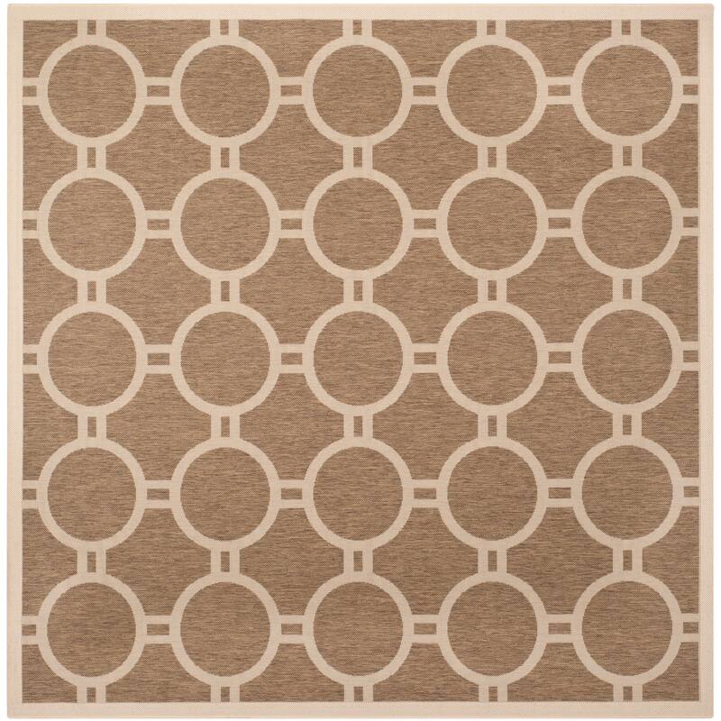 SAFAVIEH Courtyard Sweta Indoor/ Outdoor Waterproof Patio Backyard Rug - 7'10" Square - Brown/Bone