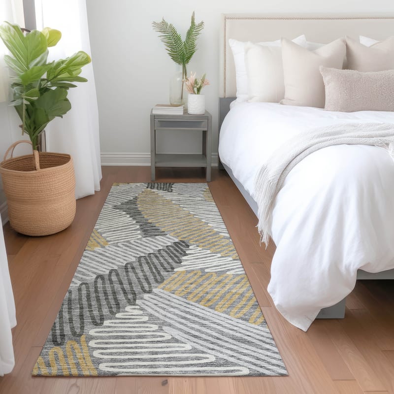 Premium Washable Super Soft Contemporary Leaf Mayfield Rug - Gray - 2'3" x 7'6"