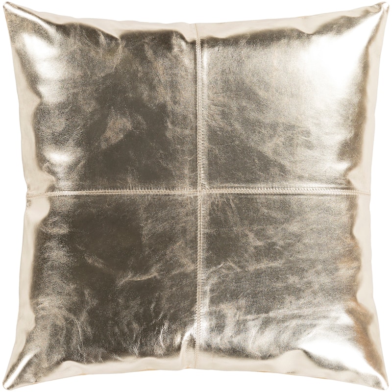 Signature Champagne Leather Feather Down Throw Pillow (18" x 18")