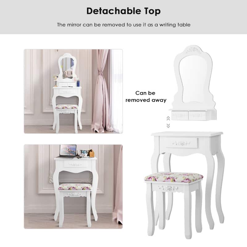 Costway Vanity Wood Makeup Table Stool Jewelry Desk Black/White