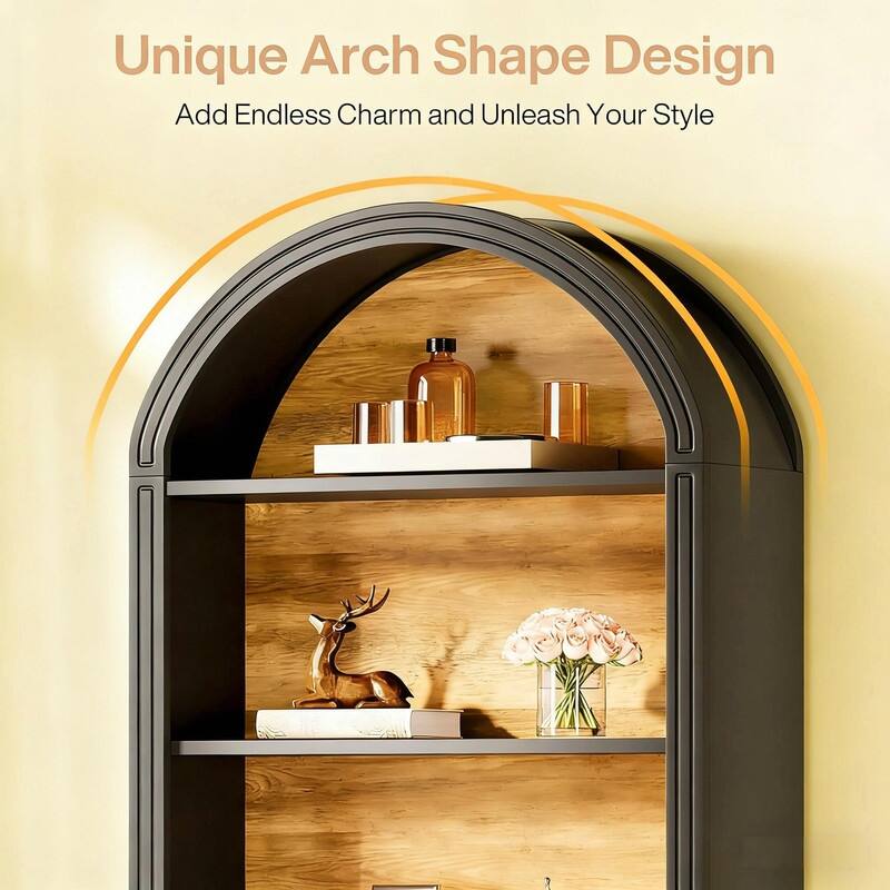 8-Tier Arched Bookshelf with Two-Tone Finish, Sturdy MDF Bookcase with Closed Back for Living Room, Study, or Kitchen