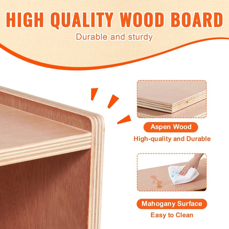 Natural Wooden 5-Compartment Cubby Storage Shelf Cabinet Perfect for Kids Room - 48” × 13” × 24”