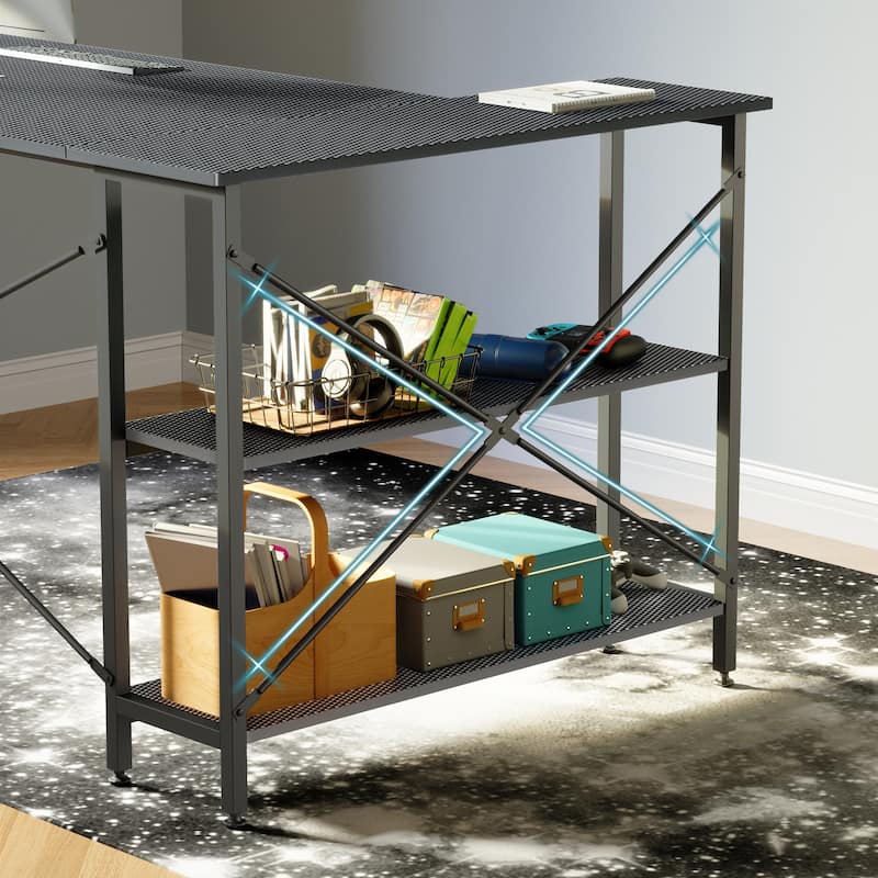 Small L Shaped Desk with Storage Shelves Corner Computer Desk