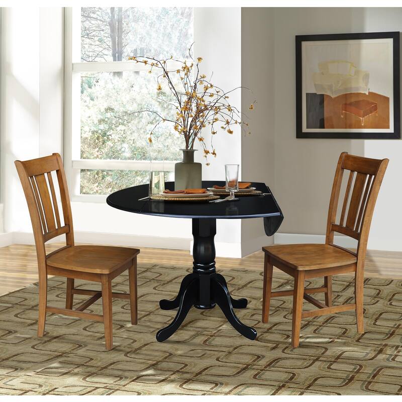 42 in. Drop Leaf Table with 2 Splat Back Dining Chairs - 3 Piece Set