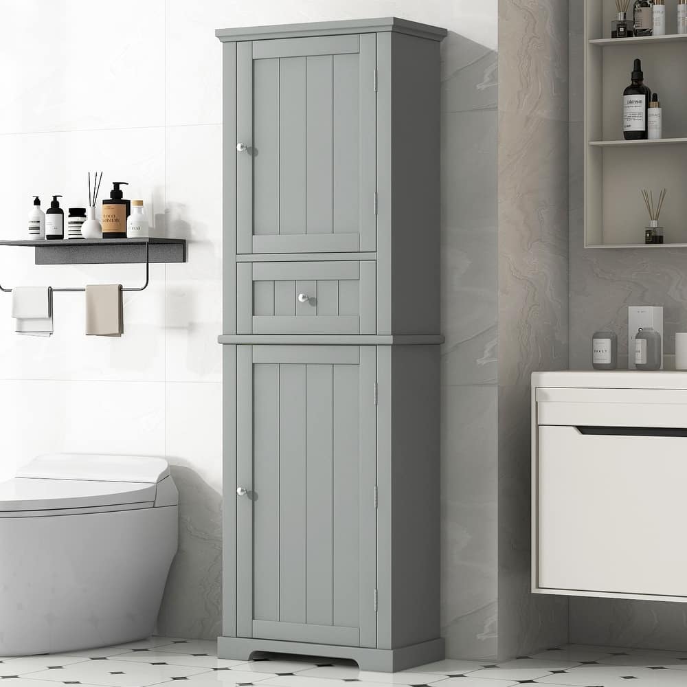 GDFStudio - Emery Tall Freestanding Bathroom Storage Cabinet with Drawer and Adjustable Shelves