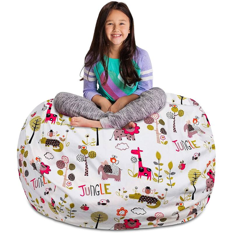 Kids Bean Bag Chair Cover Stuffed Animal Storage or Toy Organizer