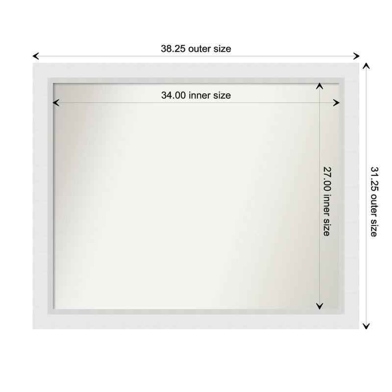 Blanco White Framed Non-Beveled Custom Wall Mirror, Bathroom Vanity Mirror - Outer Size: 38.25 x 31.25