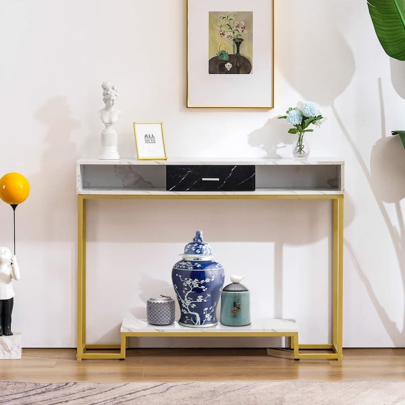 Ivinta Console Table,Entryway Table with Shoe Storage,Narrow Long Sofa Table - Gold - Wood