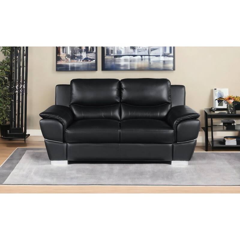37" Chic Black Leather Loveseat