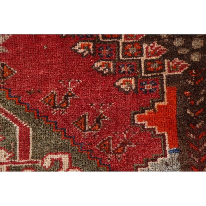 Geometric Shiraz Persian Vintage Runner Rug Handmade Wool Carpet - 2'4"x 5'0"