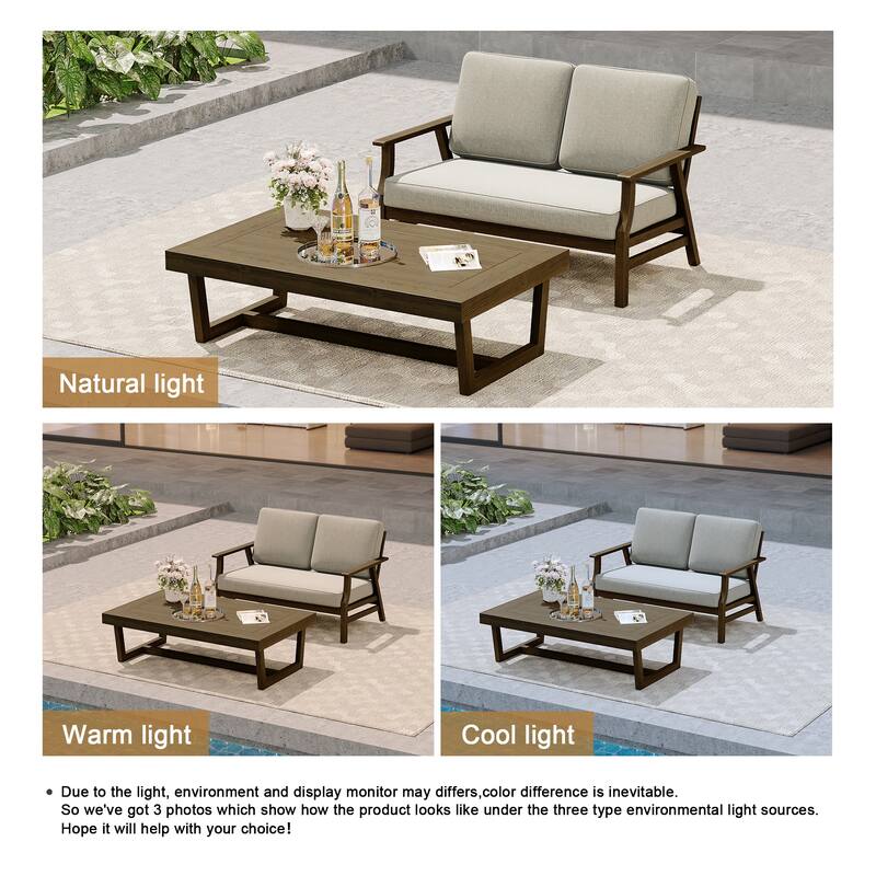 Modern Wood Outdoor Patio Sofa Loveseat with Cushion