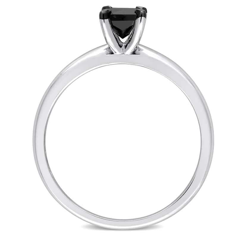 Miadora 1/2ct TDW Princess-cut Black Diamond Solitaire Engagement Ring in 14k White Gold