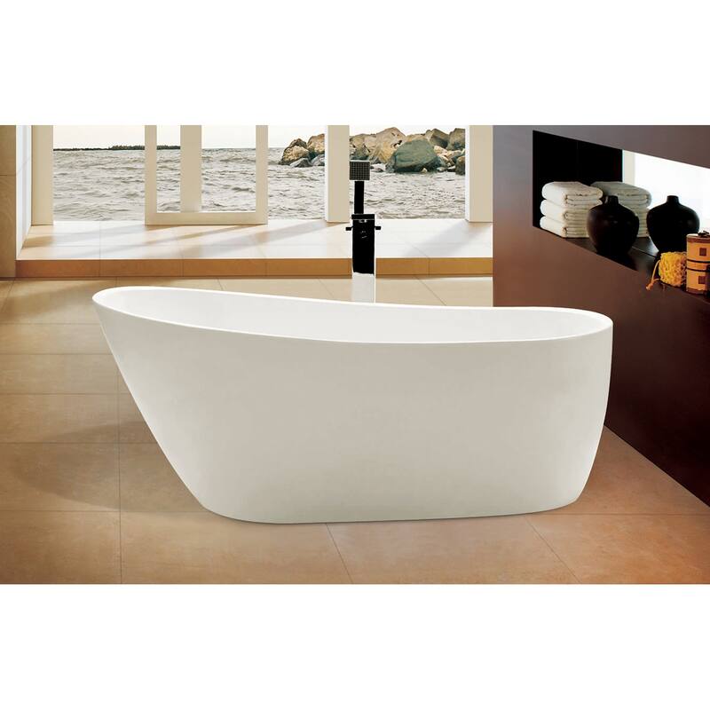 Alfi Brand AB8826 68 inch White Oval Acrylic Free Standing Soaking Bathtub