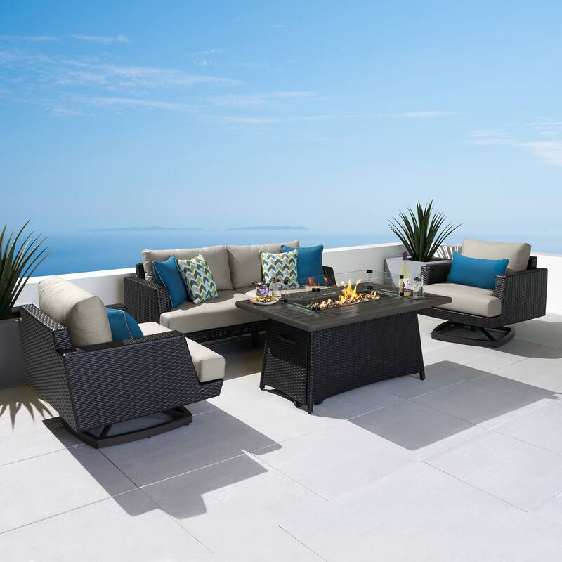 Portofino Casual 4 Piece Sunbrella Outdoor Patio Motion Fire Seating Set