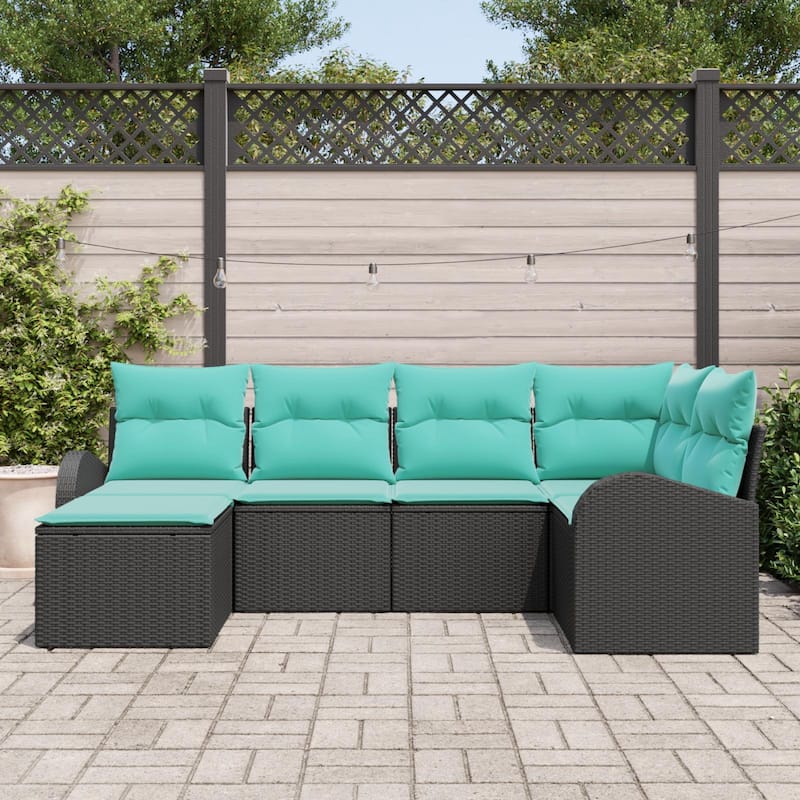 vidaXL 6/7 Garden Sofa Set with Cushions Black/Brown/Grey Poly Rattan - 92.1 x 48.8 x 27.2